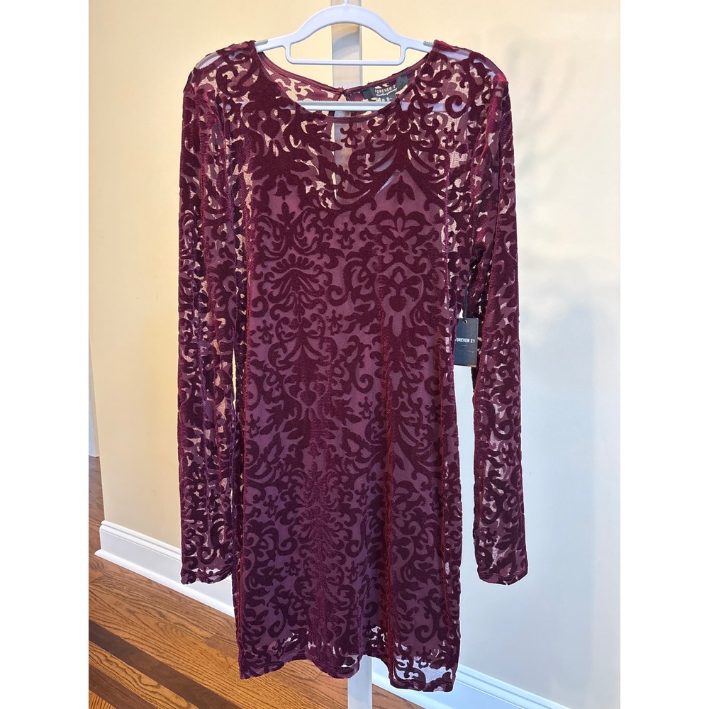 Velvet Damask Wine Dress Bodycon Size XL Forever 21 NWT